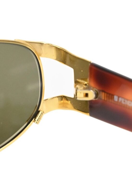 FENDI FF Logos Sunglasses Eye Wear Plastic Metal Brown Italy